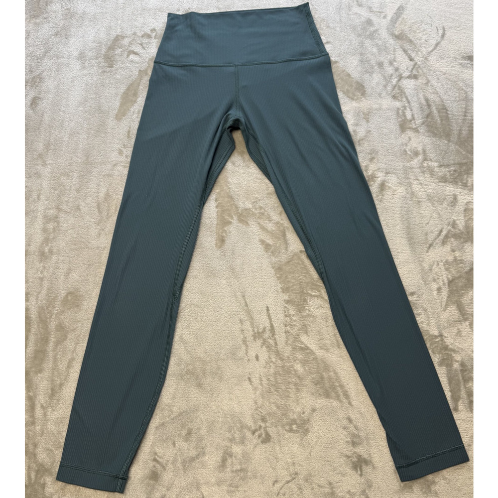 Lululemon Ribbed High Rise Leggings Teal Green Size 6 Womens Yoga Athletic Pants